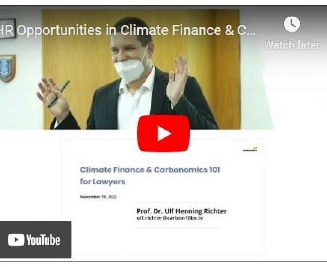 Speaker’s Talk: UHR Opportunities in Climate Finance & Carbonomics 101 for Lawyers